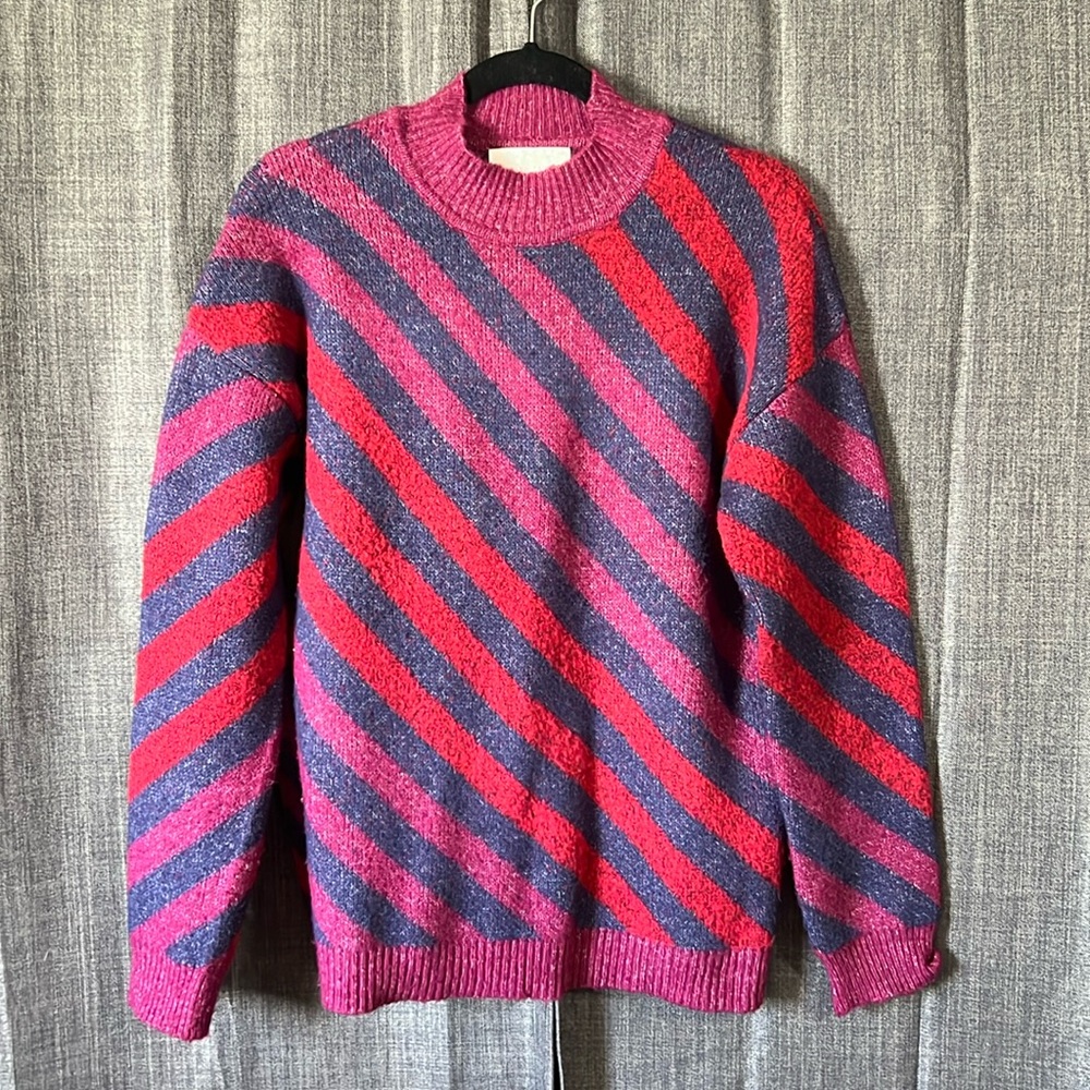 Carolyn Taylor soft fuzzy mock neck sweater size large striped